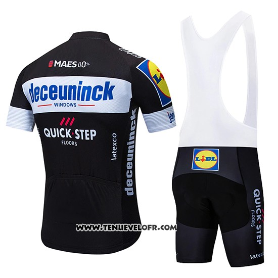 2019 Maillot Ciclismo Deceuninck Quick Step Noir Blanc Manches Courtes et Cuissard